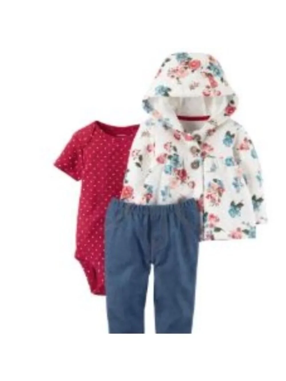 Carter's 3-Pc. Hooded Cardigan, Bodysuit & Jeggings Set, Floral White, Newborn